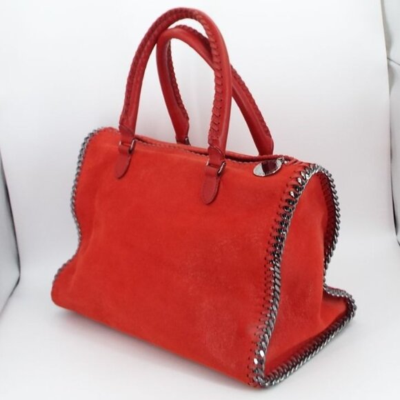 Stella McCartney Handbags - Stella McCartney Falabella Red Satchel Tote Bag Silver Tone Chain Trim Italy